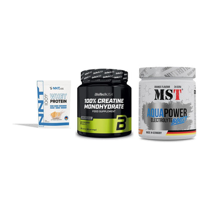 Einsteiger-Set: NNT Whey + BioTech Creatine + MST Aqua Power – alle enthaltenen Artikel