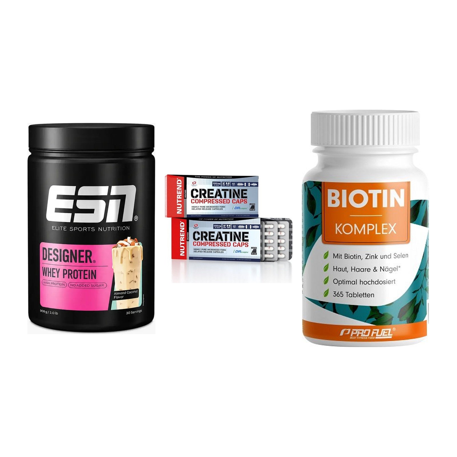 Einsteiger-Set: ESN Designer + Nutrend Creatine + ProFuel BIOTIN – alle enthaltenen Artikel