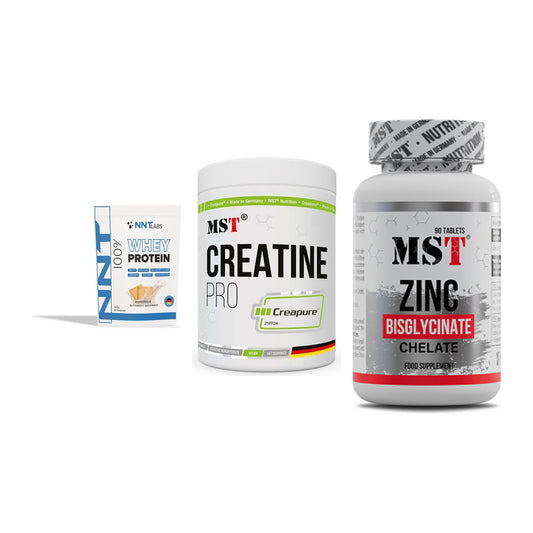 Einsteiger-Set: NNT Whey + MST Creatin Pro + MST Zinc Chelate – alle enthaltenen Artikel