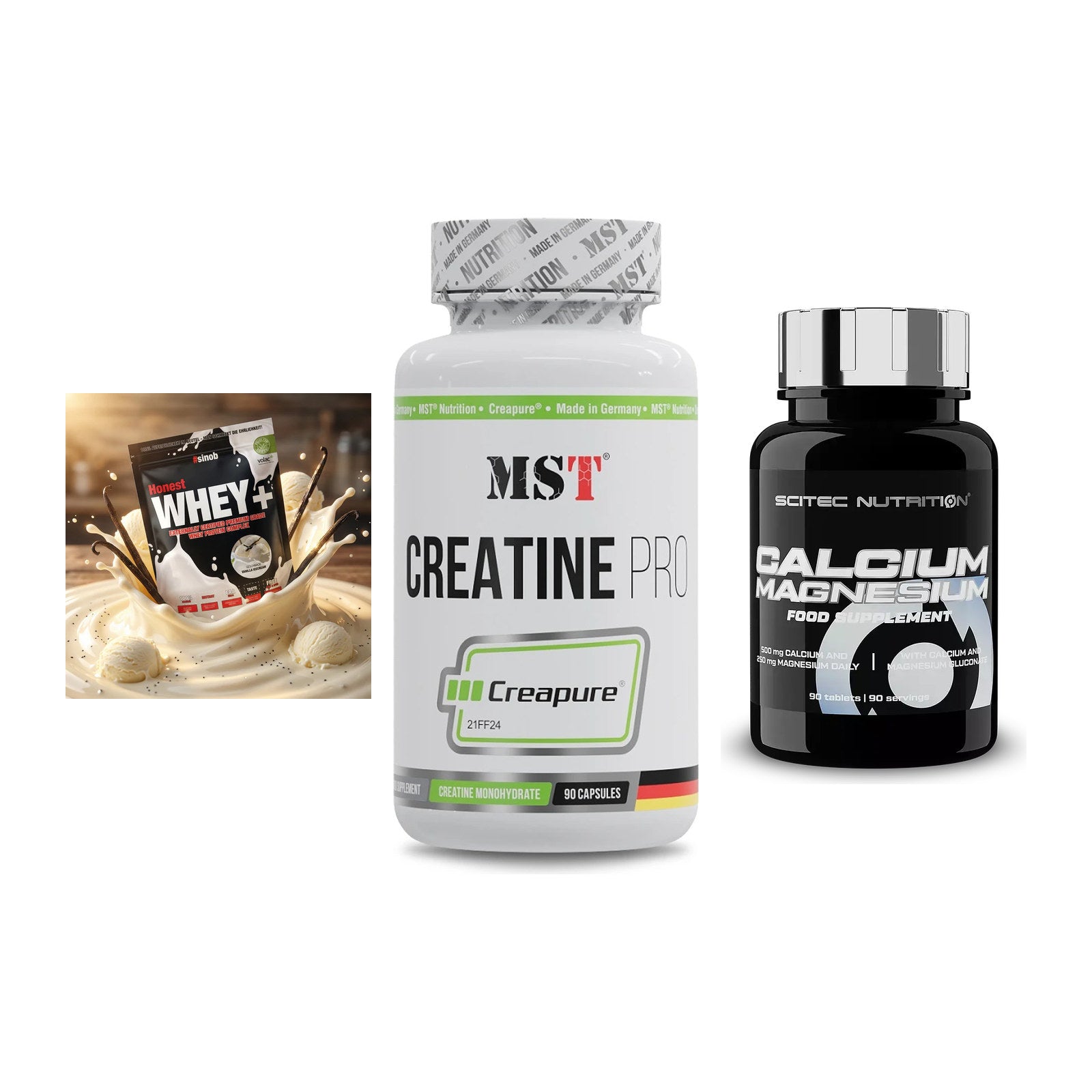 Einsteiger-Set: Sinob Honest + MST Creatine Pro + Scitec Calcium – alle enthaltenen Artikel