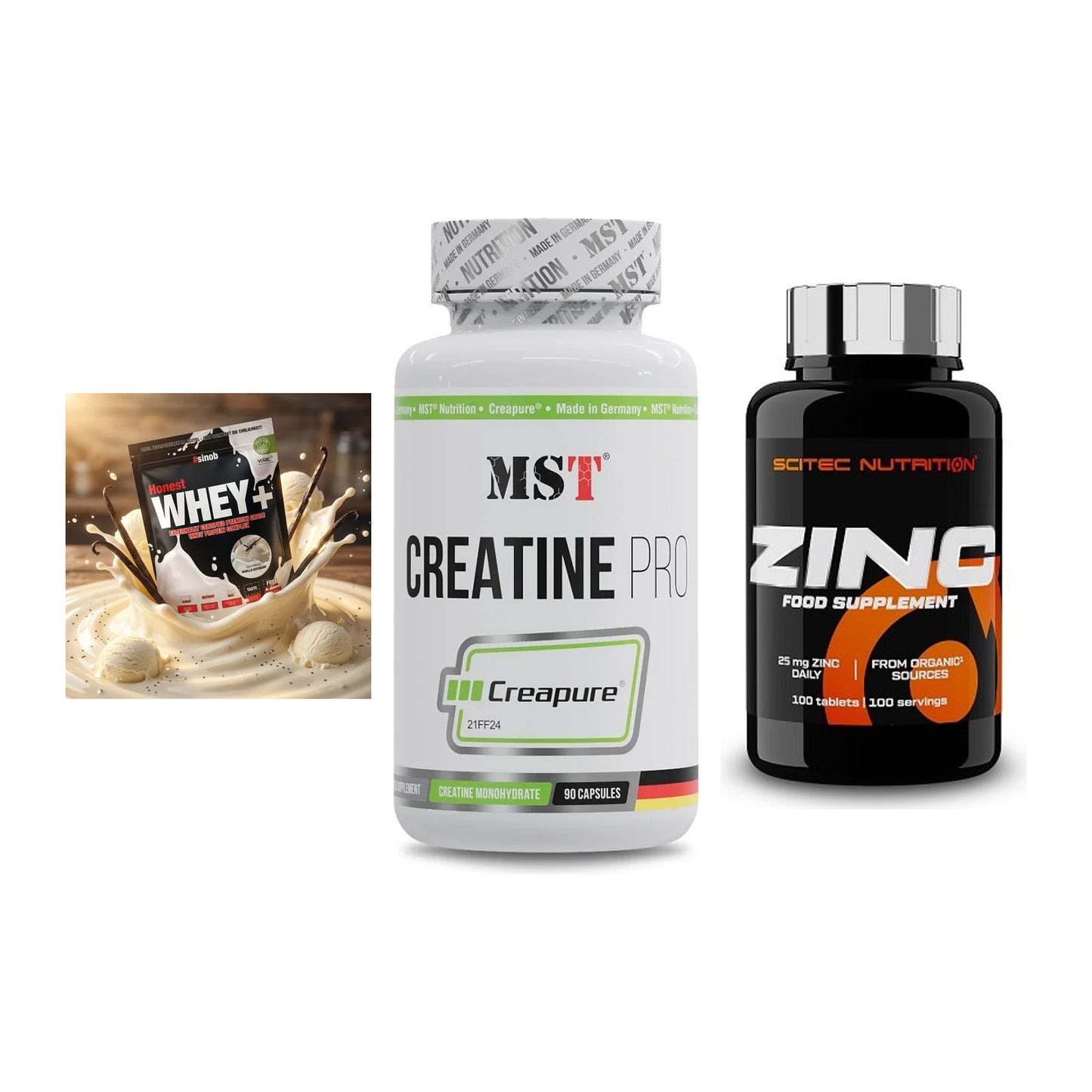 Einsteiger-Set: Sinob Honest + MST Creatine Pro + Scitec Zinc – alle enthaltenen Artikel