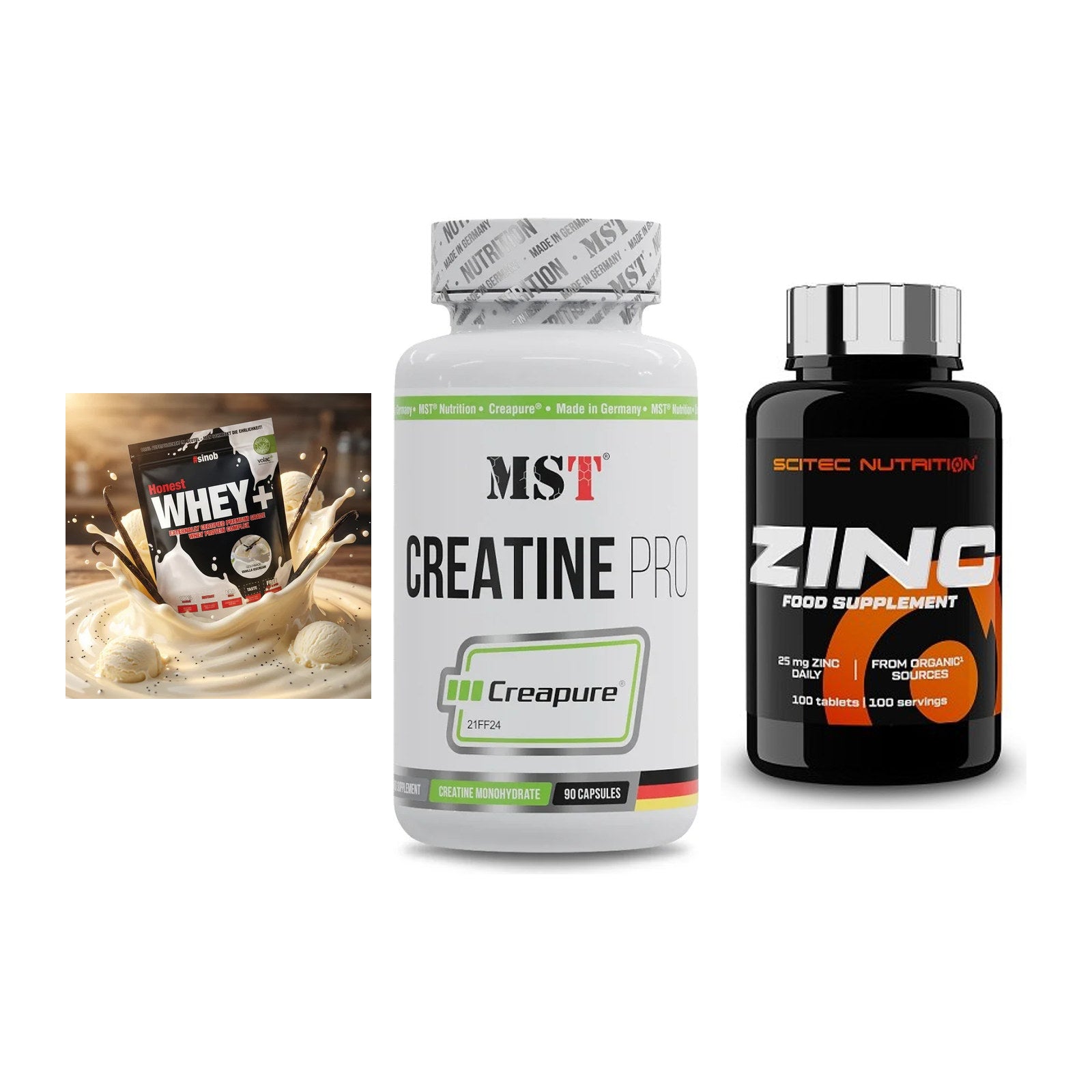 Einsteiger-Set: Sinob Honest + MST Creatine Pro + Scitec Zinc – alle enthaltenen Artikel