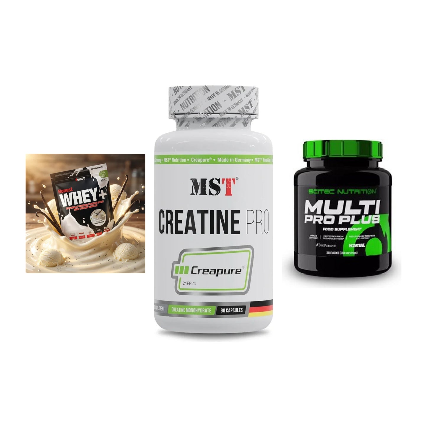 Einsteiger-Set: Sinob Honest + MST Creatine Pro + Scitec Multi Pro – alle enthaltenen Artikel