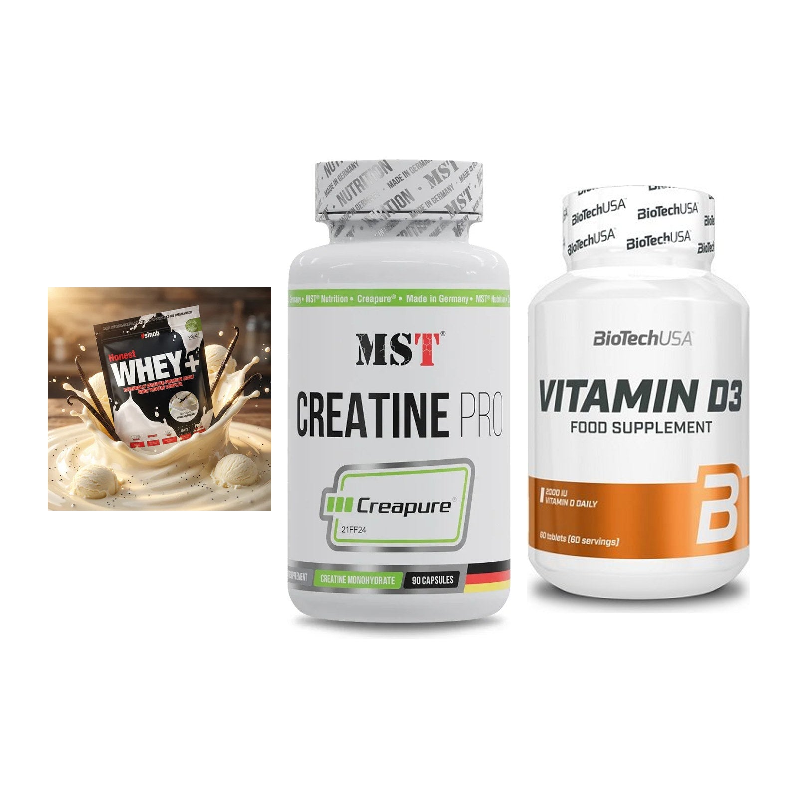 Einsteiger-Set: Sinob Honest + MST Creatine Pro + BioTech Vitamin – alle enthaltenen Artikel
