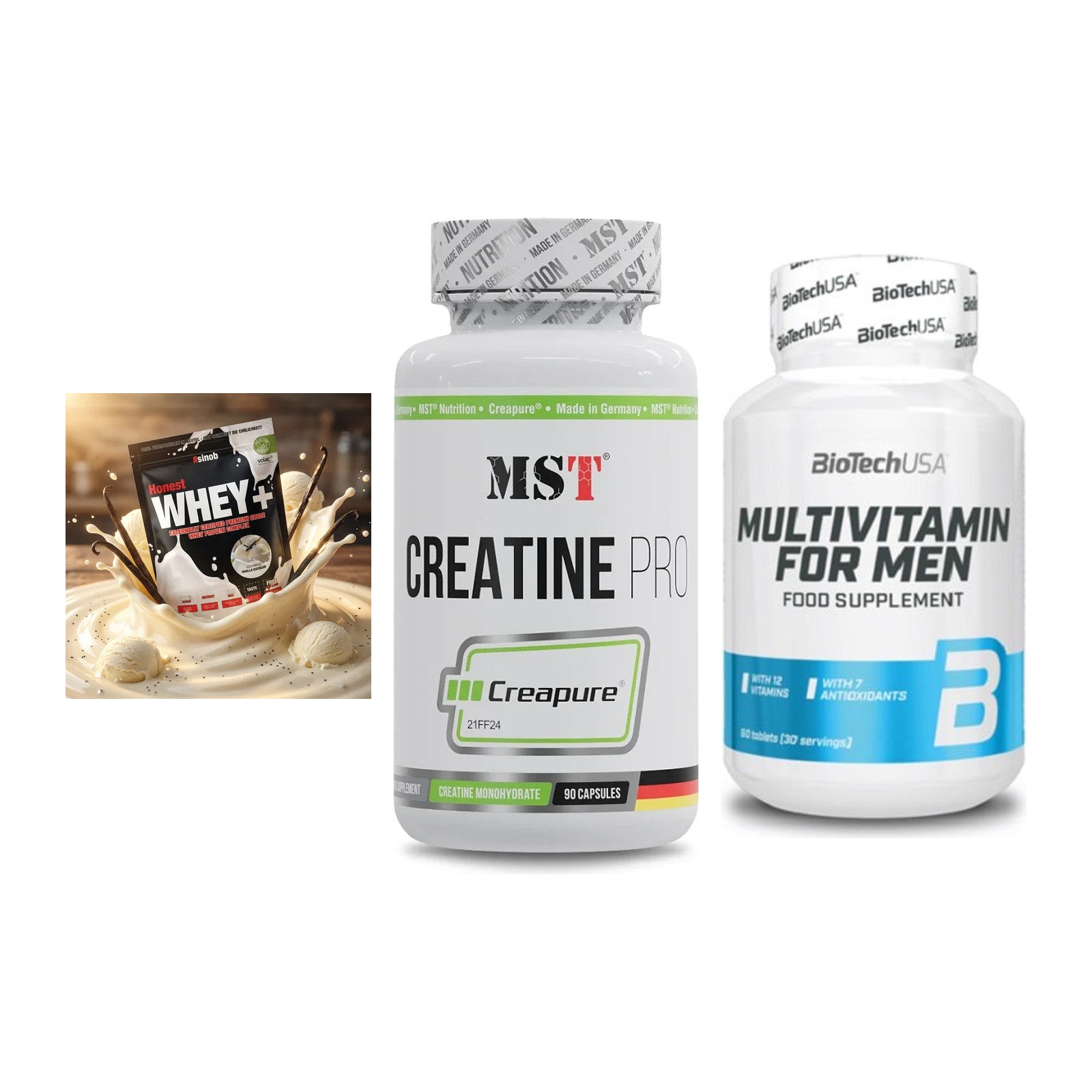 Einsteiger-Set: Sinob Honest + MST Creatine Pro + BioTech Multivit – alle enthaltenen Artikel