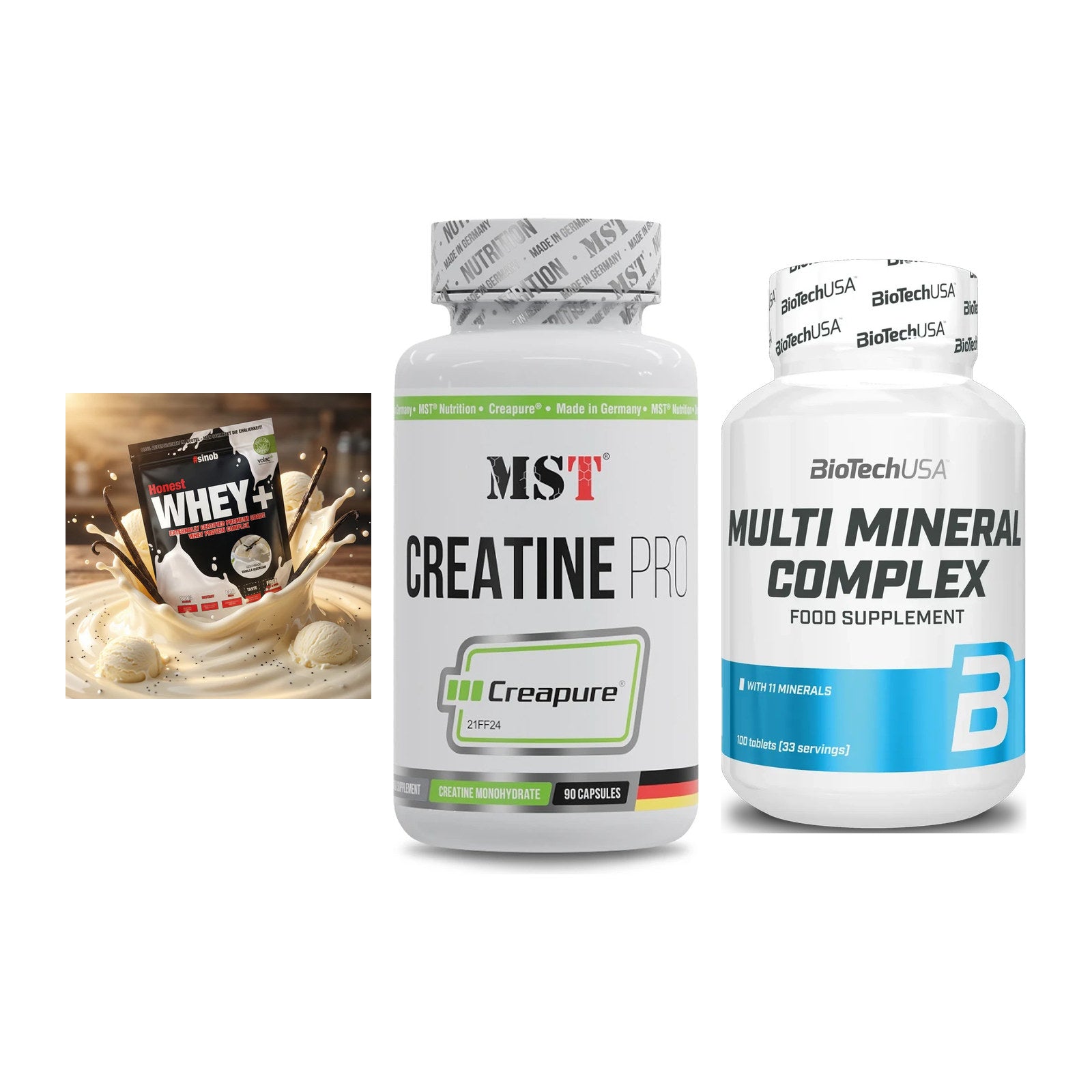 Einsteiger-Set: Sinob Honest + MST Creatine Pro + BioTech Multi – alle enthaltenen Artikel
