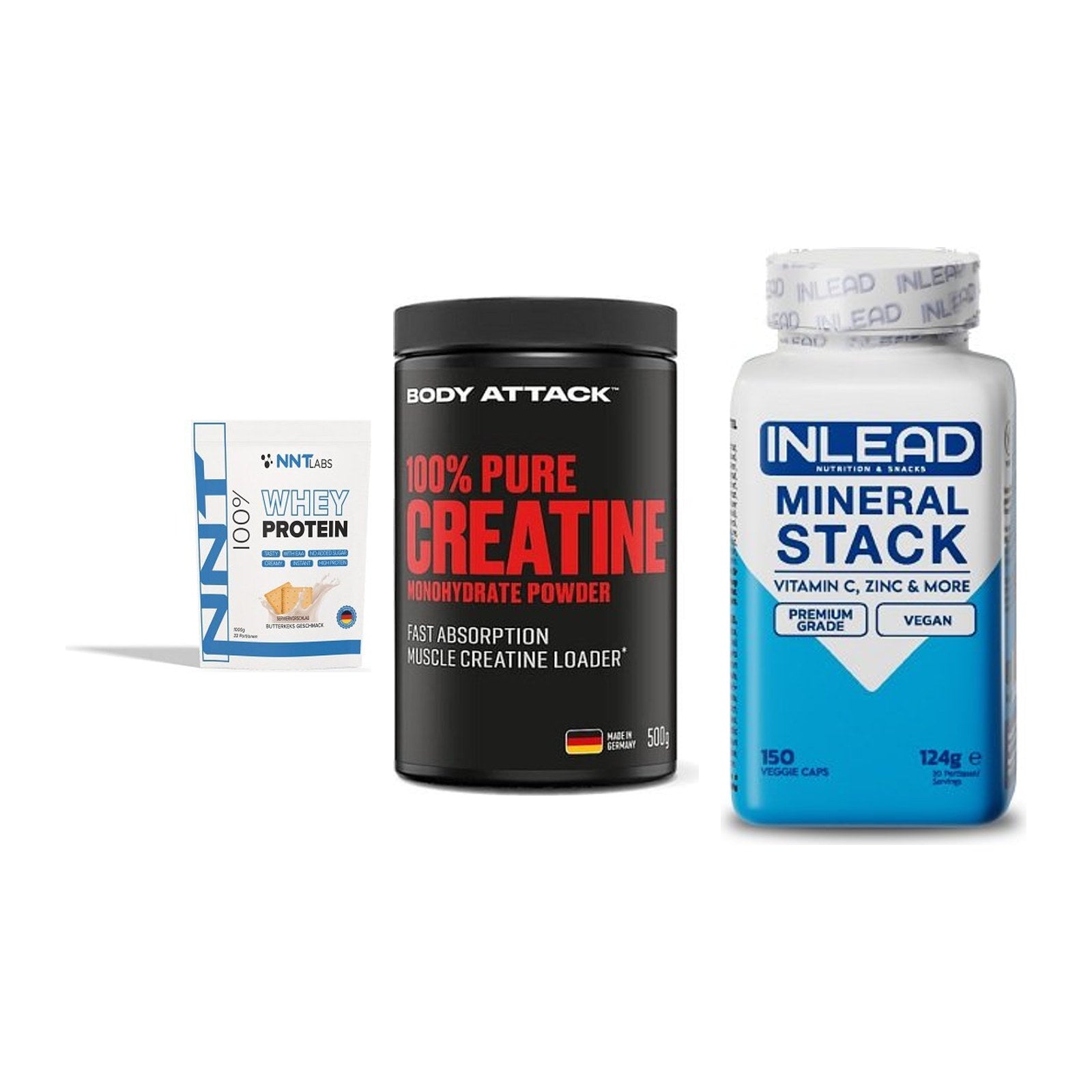 Einsteiger-Set: NNT Whey + Body Attack 100% + INLEAD Mineral – alle enthaltenen Artikel