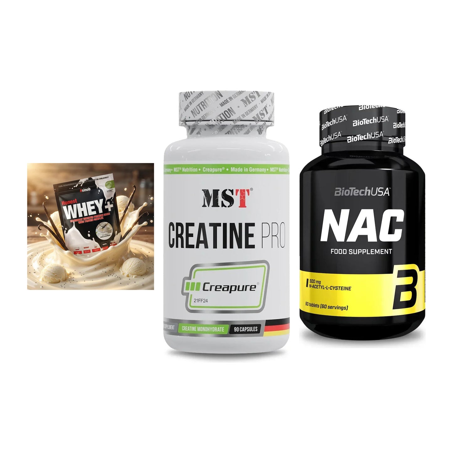 Einsteiger-Set: Sinob Honest + MST Creatine Pro + BioTech NAC – alle enthaltenen Artikel