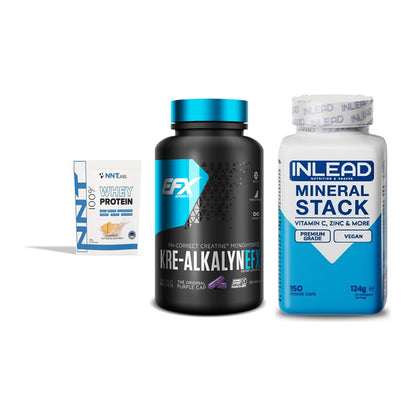 Einsteiger-Set: NNT Whey + EFX Kre-Alkalyn + INLEAD Mineral Stack – alle enthaltenen Artikel