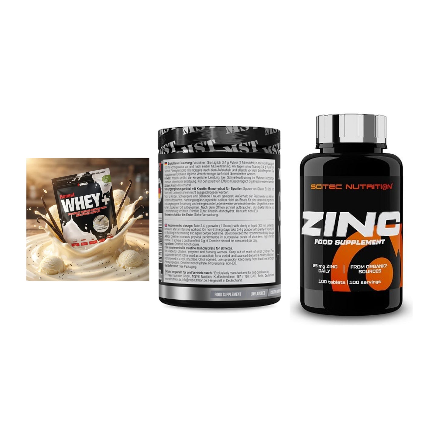 Einsteiger-Set: Sinob Honest + MST Creatin + Scitec Zinc – alle enthaltenen Artikel