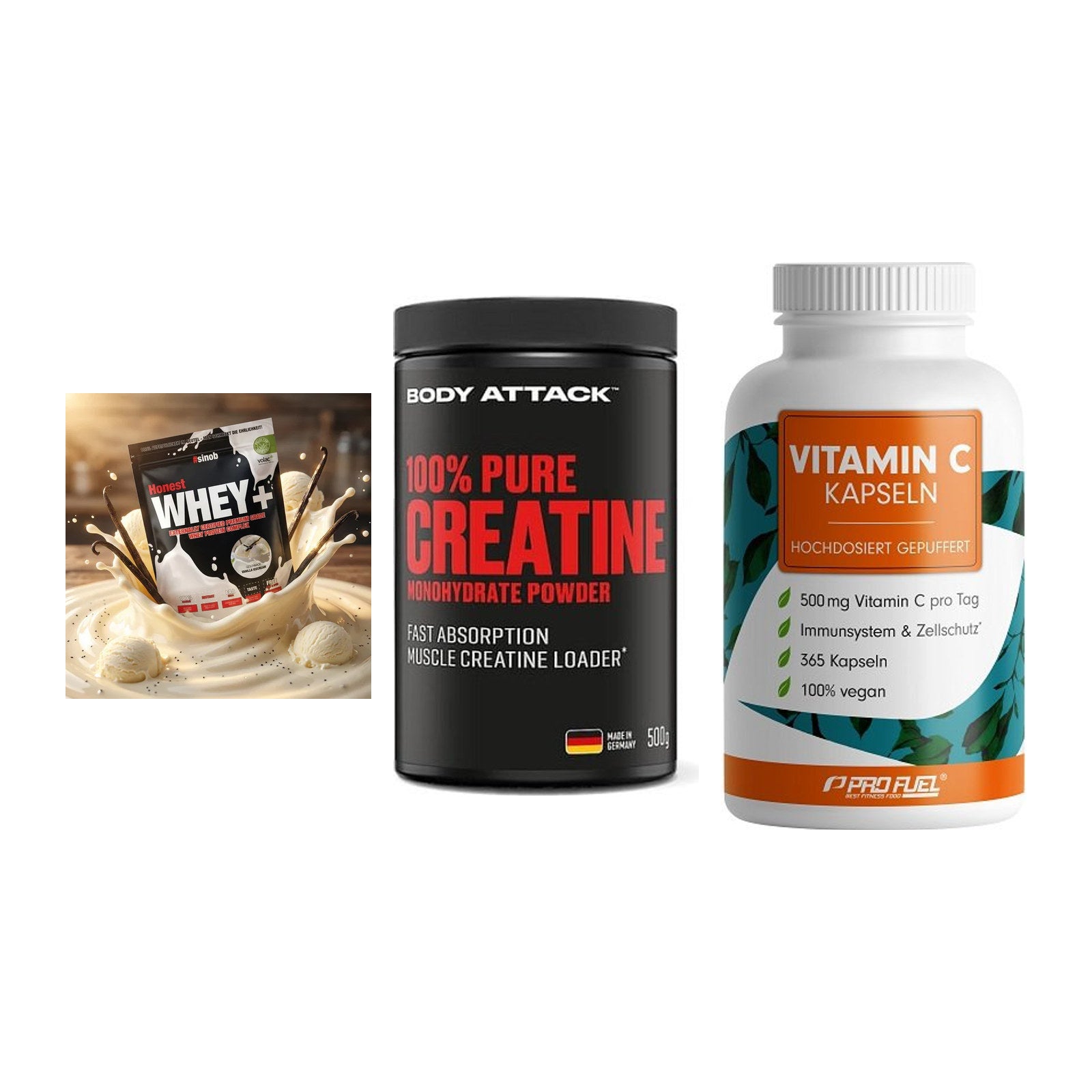 Einsteiger-Set: Sinob Honest + Body Attack 100% + ProFuel Vitamin – alle enthaltenen Artikel