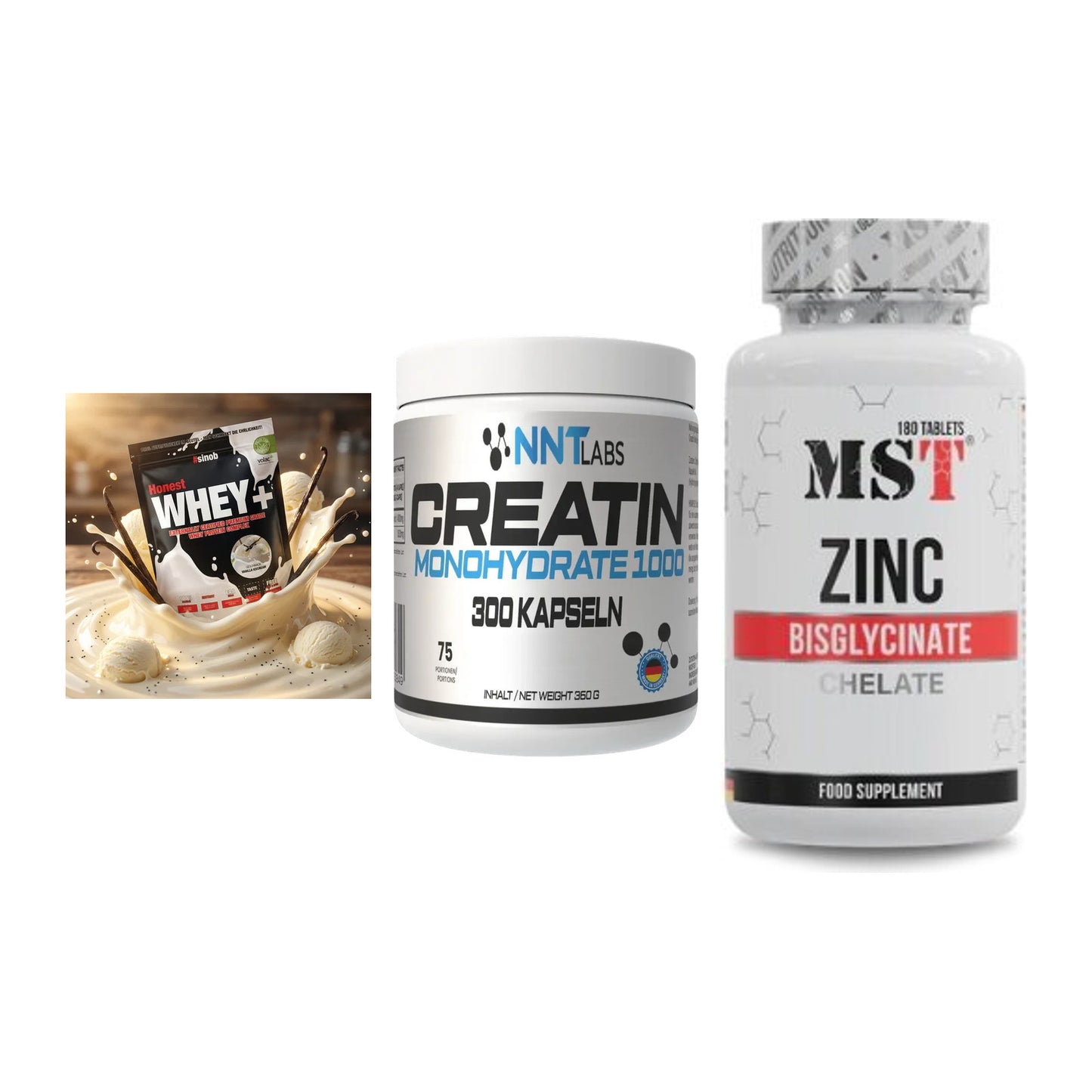 Einsteiger-Set: Sinob Honest + NNT Creatin 1000 + MST Zinc Chelate – alle enthaltenen Artikel