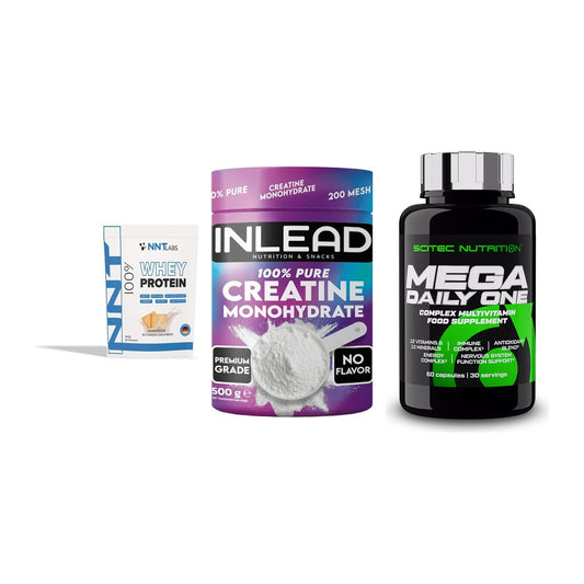 Einsteiger-Set: NNT Whey + INLEAD Creatine + Scitec Mega – alle enthaltenen Artikel