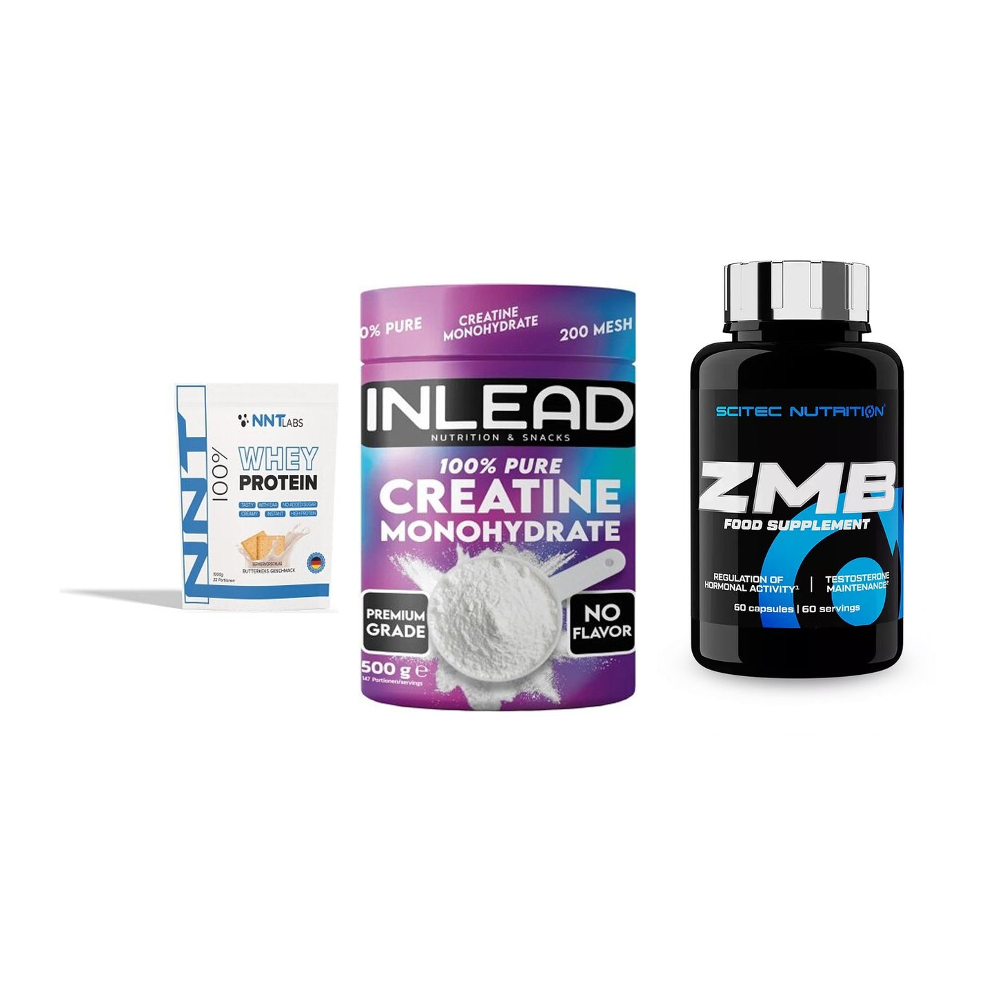 Einsteiger-Set: NNT Whey + INLEAD Creatine Monohydrate + Scitec ZMB – alle enthaltenen Artikel