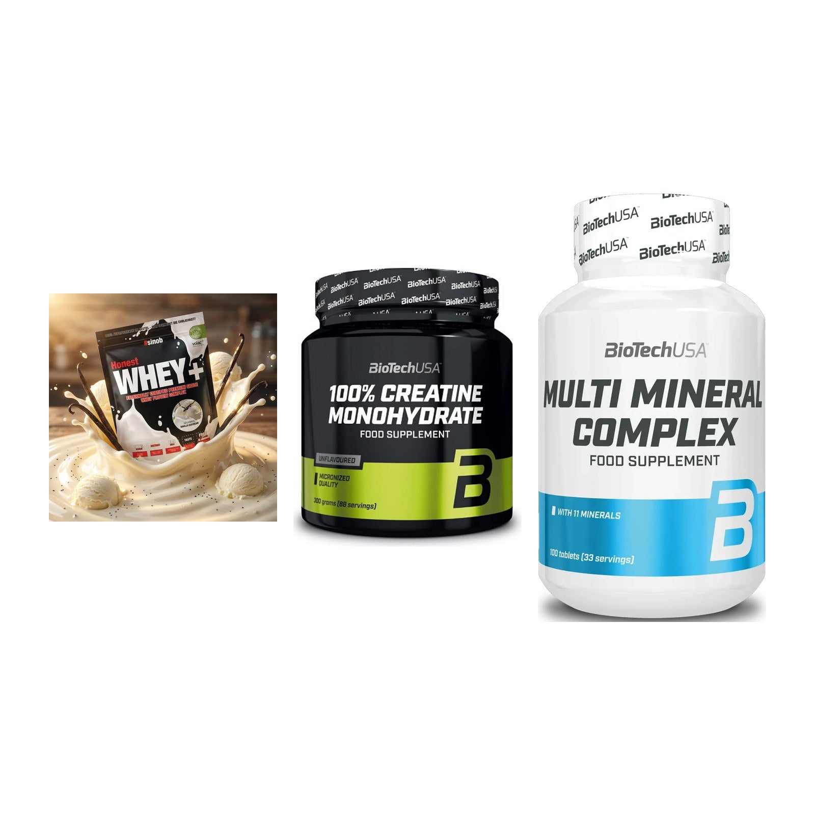 Einsteiger-Set: Sinob Honest + BioTech Creatine + BioTech Multi – alle enthaltenen Artikel