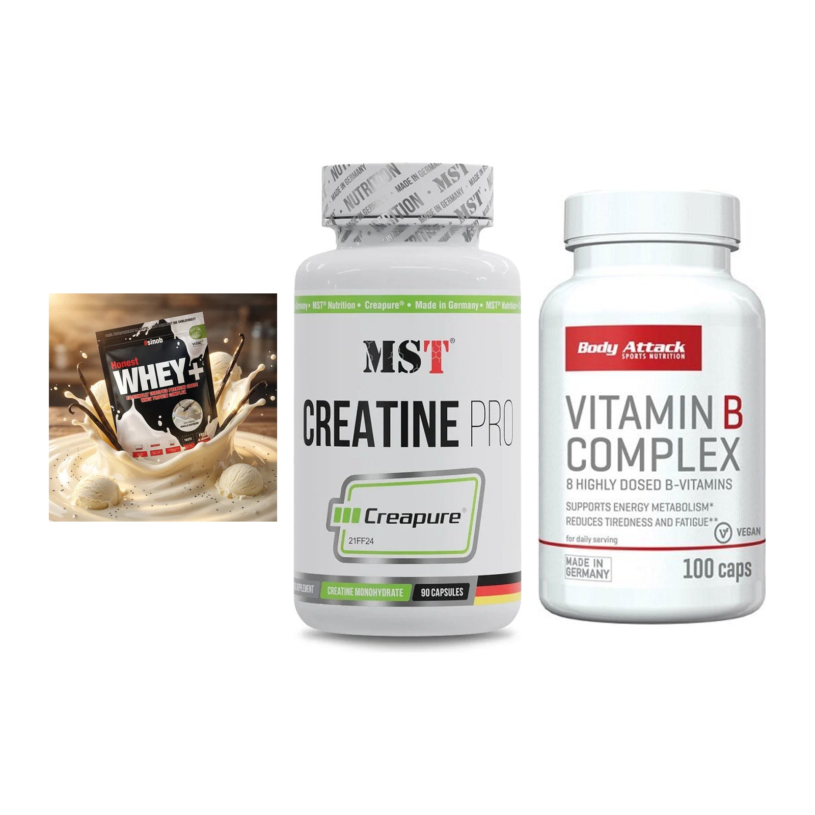 Einsteiger-Set: Sinob Honest + MST Creatine Pro + Body Attack – alle enthaltenen Artikel