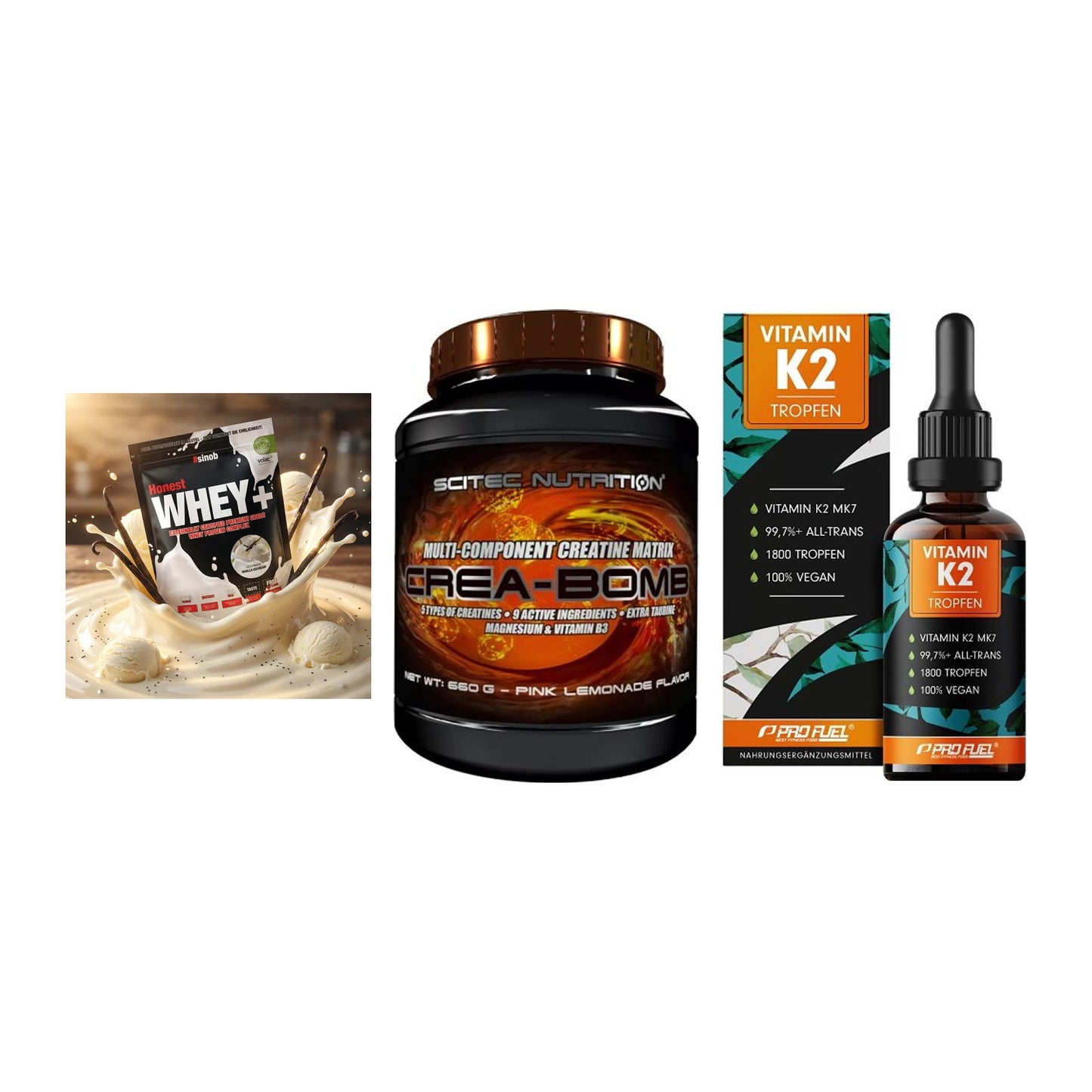 Einsteiger-Set: Sinob Honest + Scitec Crea-Bomb + ProFuel Vitamin – alle enthaltenen Artikel