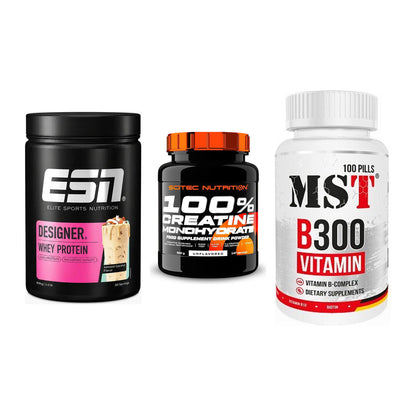 Einsteiger-Set: ESN Designer + Scitec Creatine + MST B300 B-Compl – alle enthaltenen Artikel