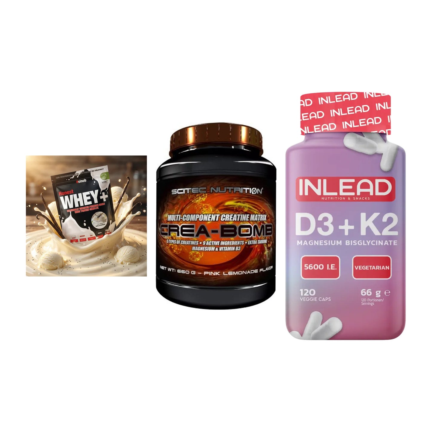 Einsteiger-Set: Sinob Honest + Scitec Crea-Bomb + INLEAD Vitamin – alle enthaltenen Artikel
