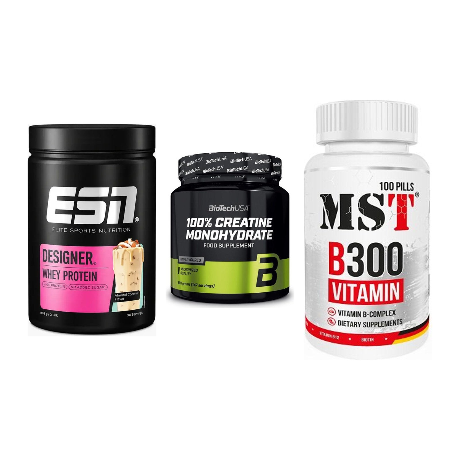 Einsteiger-Set: ESN Designer + BioTech Creatine + MST B300 B-Compl – alle enthaltenen Artikel