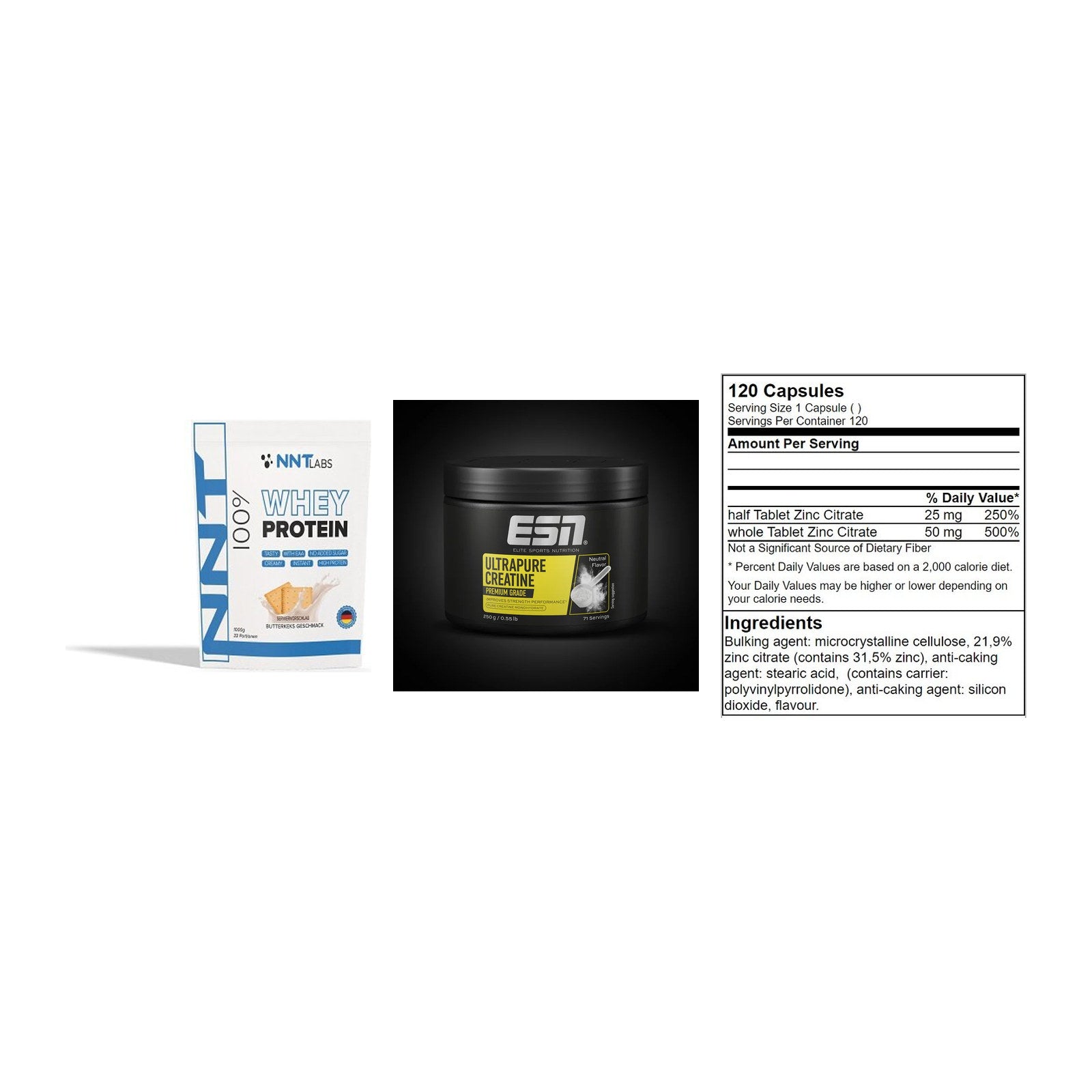 Einsteiger-Set: NNT Whey + ESN Ultrapure + GN Zinc Citrate – alle enthaltenen Artikel