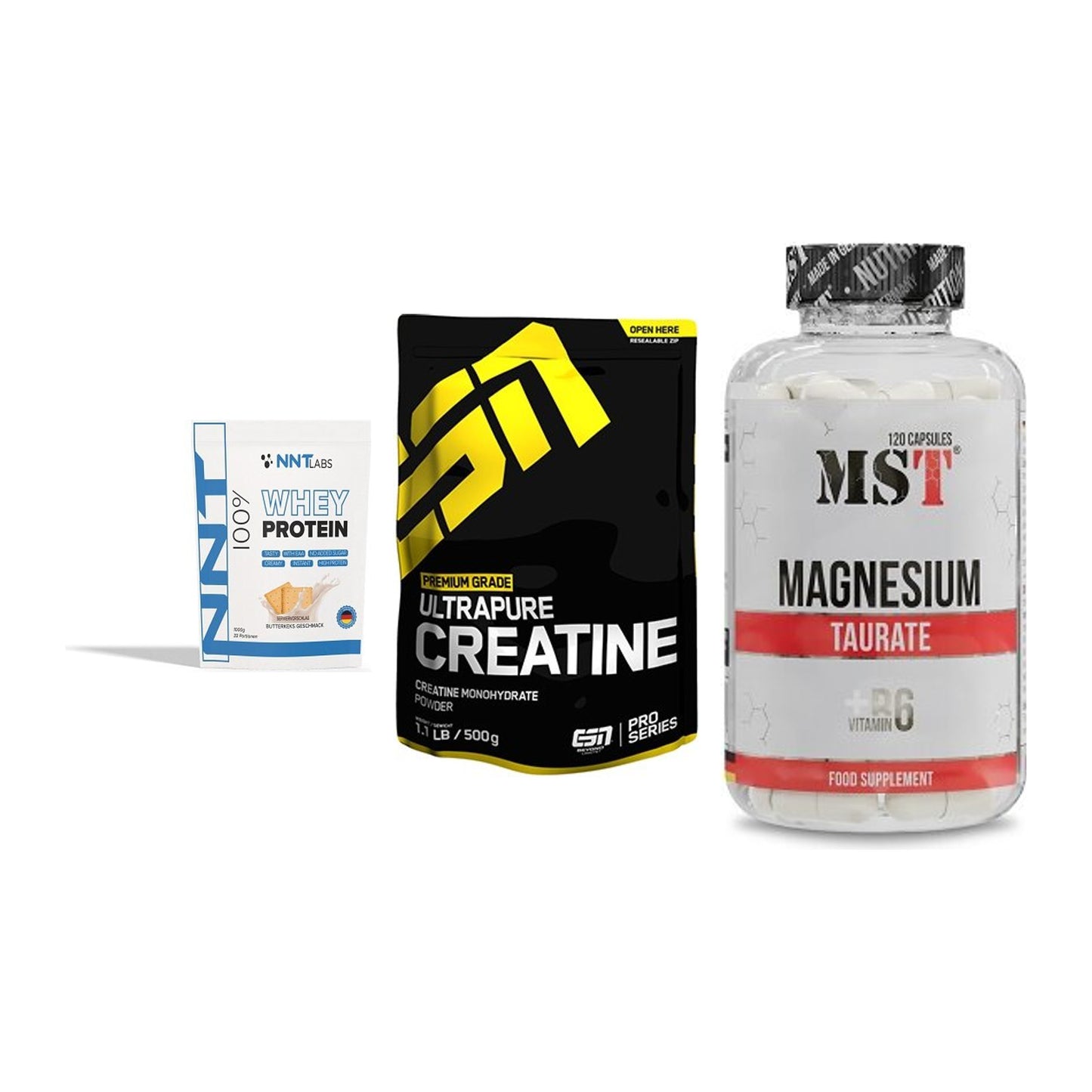 Einsteiger-Set: NNT Whey + ESN Ultrapure + MST Magnesium – alle enthaltenen Artikel