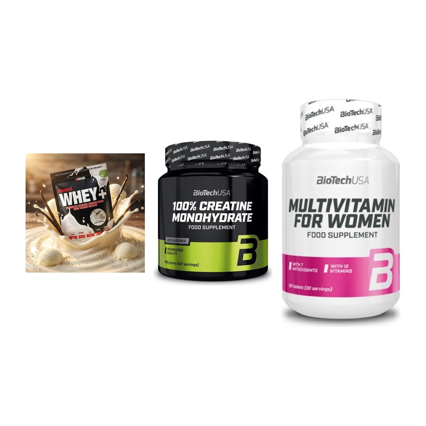 Einsteiger-Set: Sinob Honest + BioTech Creatine + BioTech Multivit – alle enthaltenen Artikel