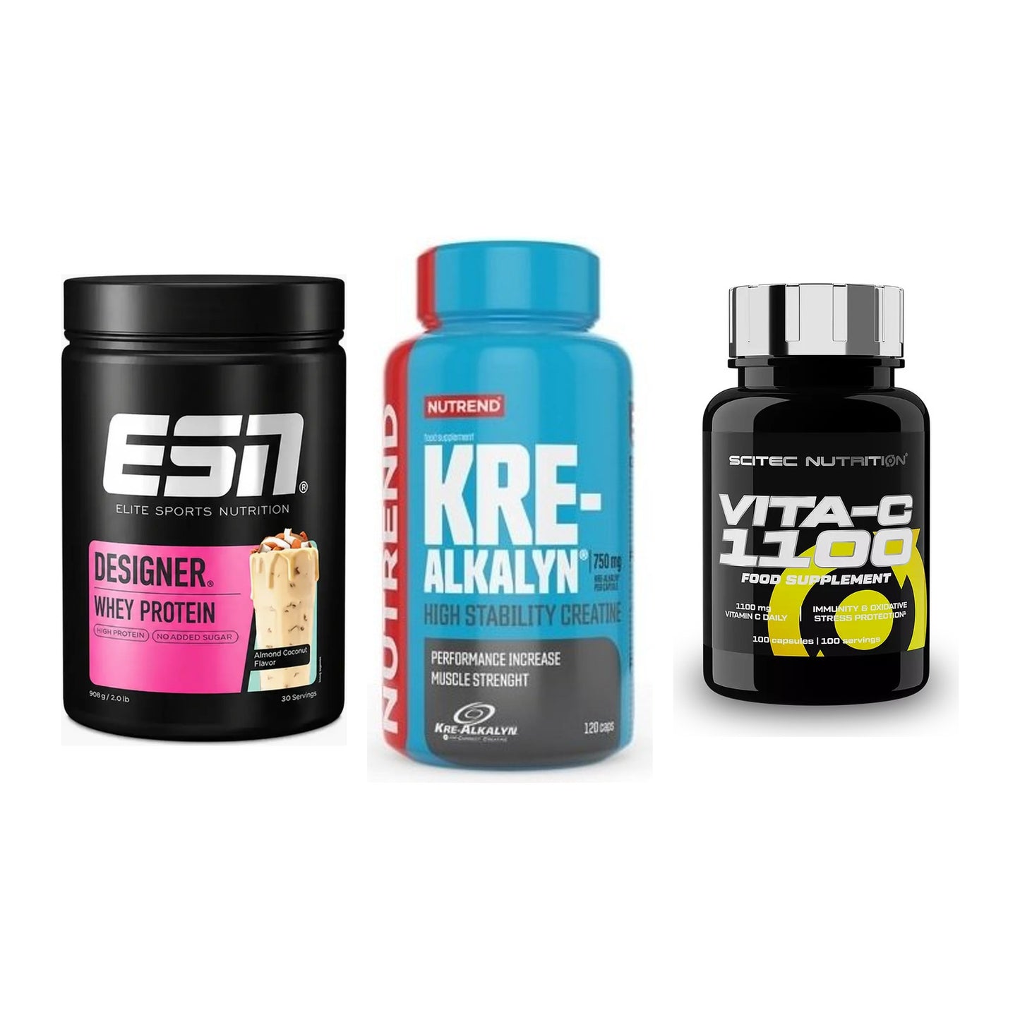 Einsteiger-Set: ESN Designer + Nutrend Kre-Alka + Scitec Vitamin C – alle enthaltenen Artikel