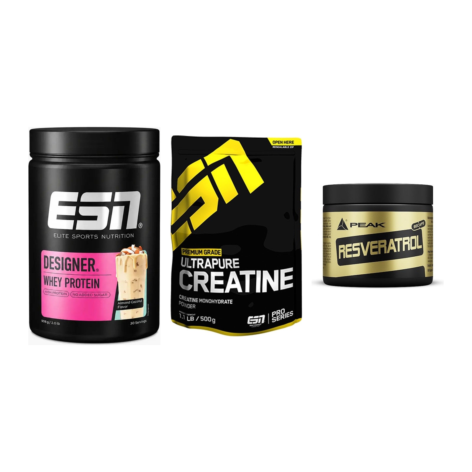 Einsteiger-Set: ESN Designer + ESN Ultrapure + Peak Resveratrol – alle enthaltenen Artikel