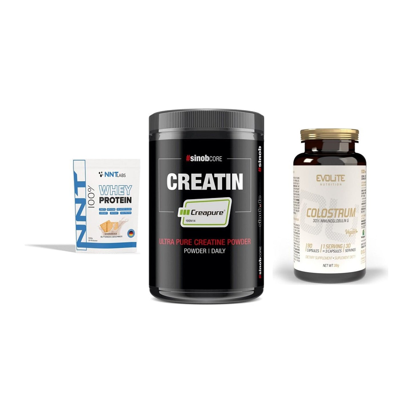 Einsteiger-Set: NNT Whey + Sinob Creatin + Evolite Nutritio – alle enthaltenen Artikel