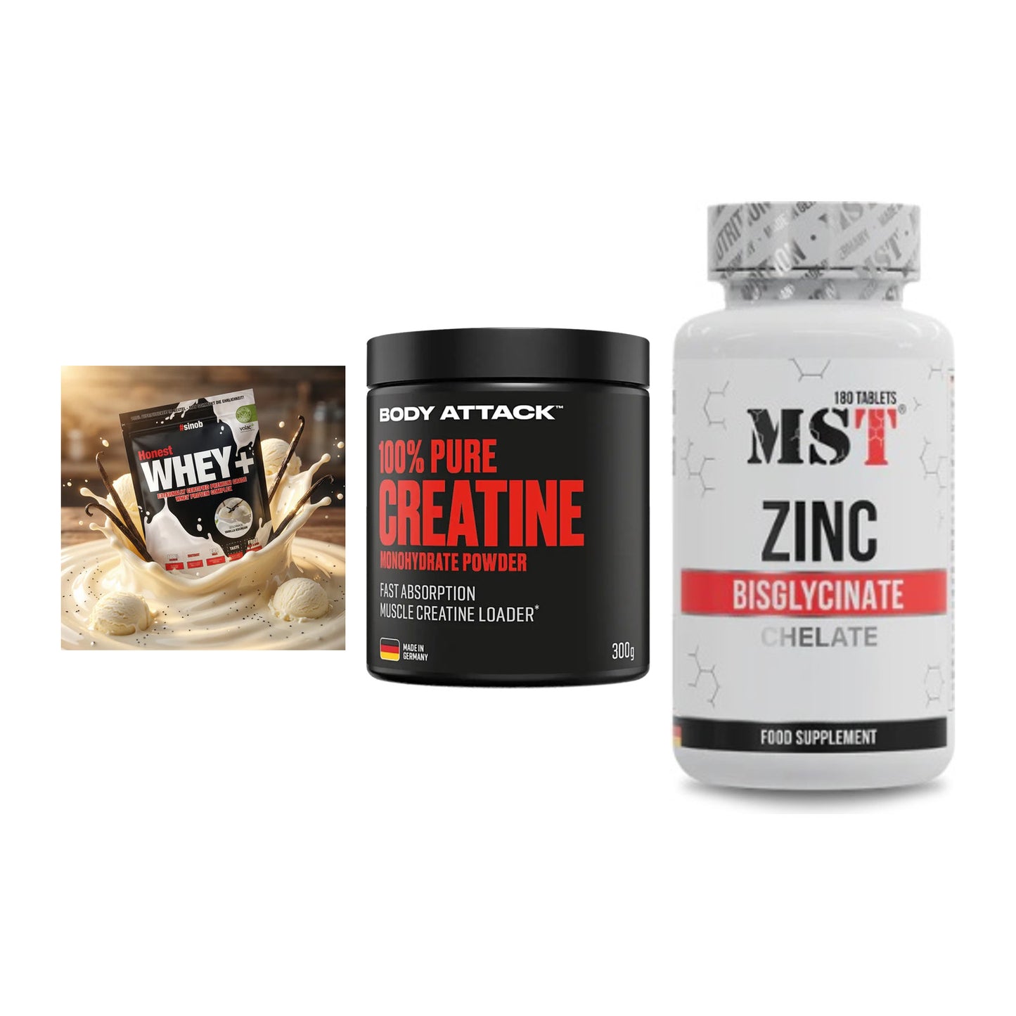 Einsteiger-Set: Sinob Honest + Body Attack 100% + MST Zinc Chelate – alle enthaltenen Artikel