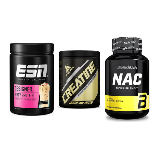 Einsteiger-Set: ESN Designer Whey + Peak Creatin Powder + BioTech NAC – alle enthaltenen Artikel