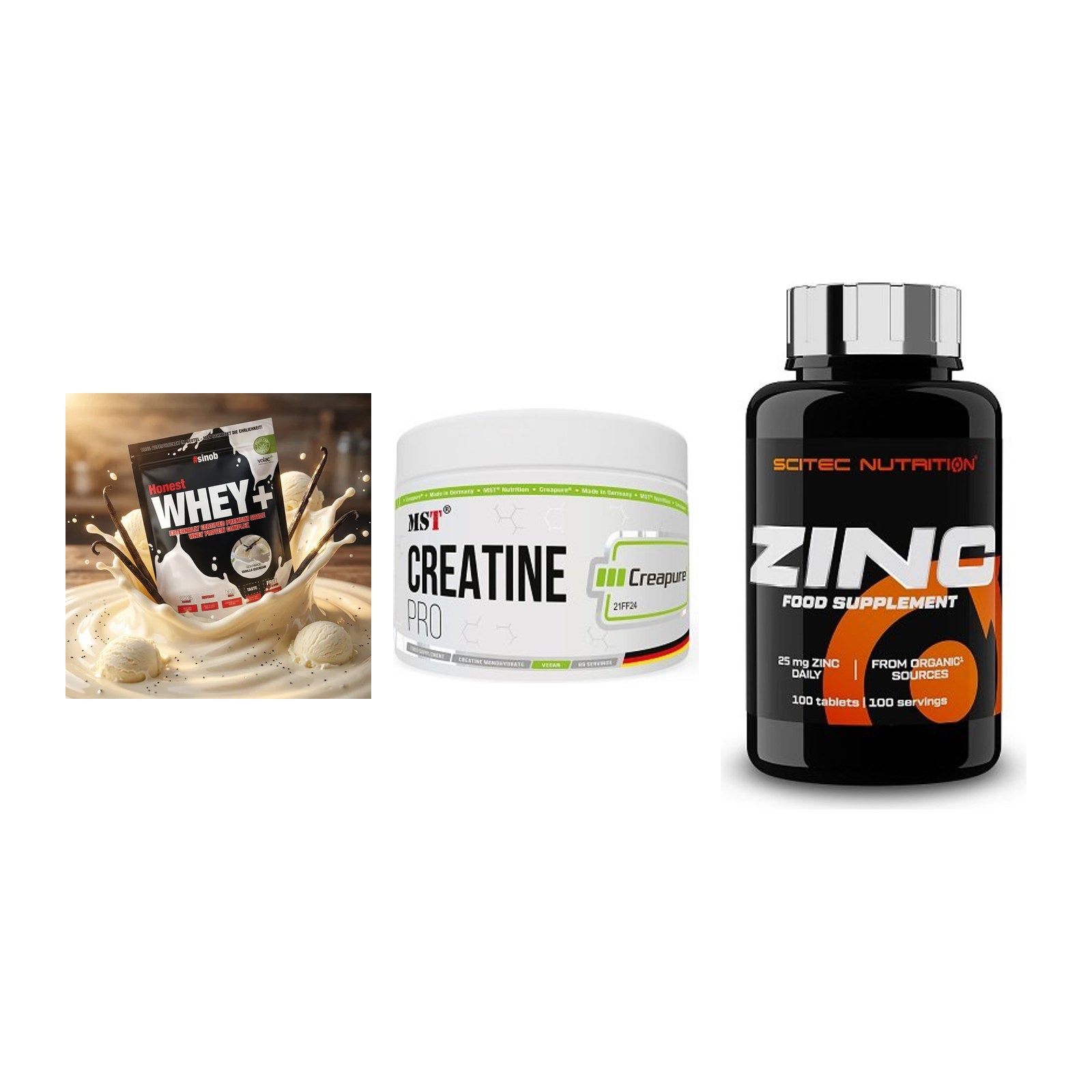 Einsteiger-Set: Sinob Honest + MST Creatin Pro + Scitec Zinc – alle enthaltenen Artikel