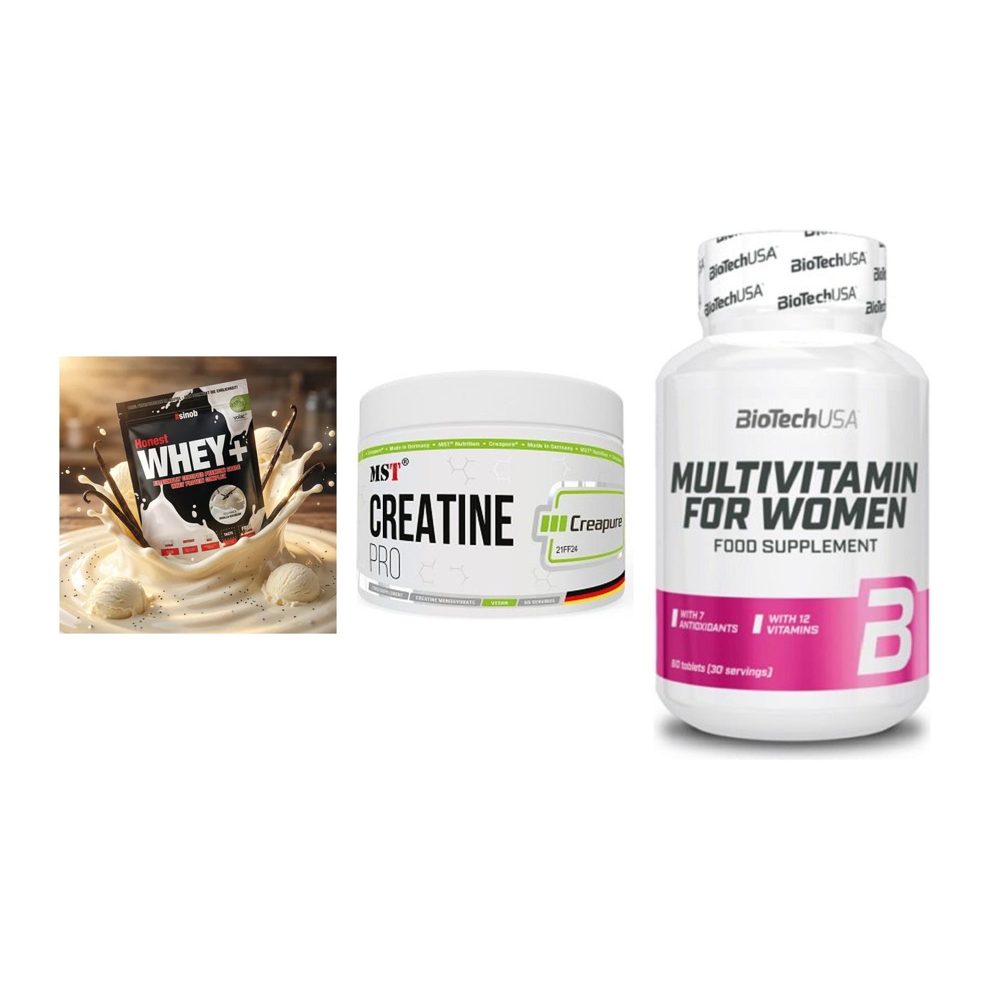 Einsteiger-Set: Sinob Honest + MST Creatin Pro + BioTech Multivit – alle enthaltenen Artikel