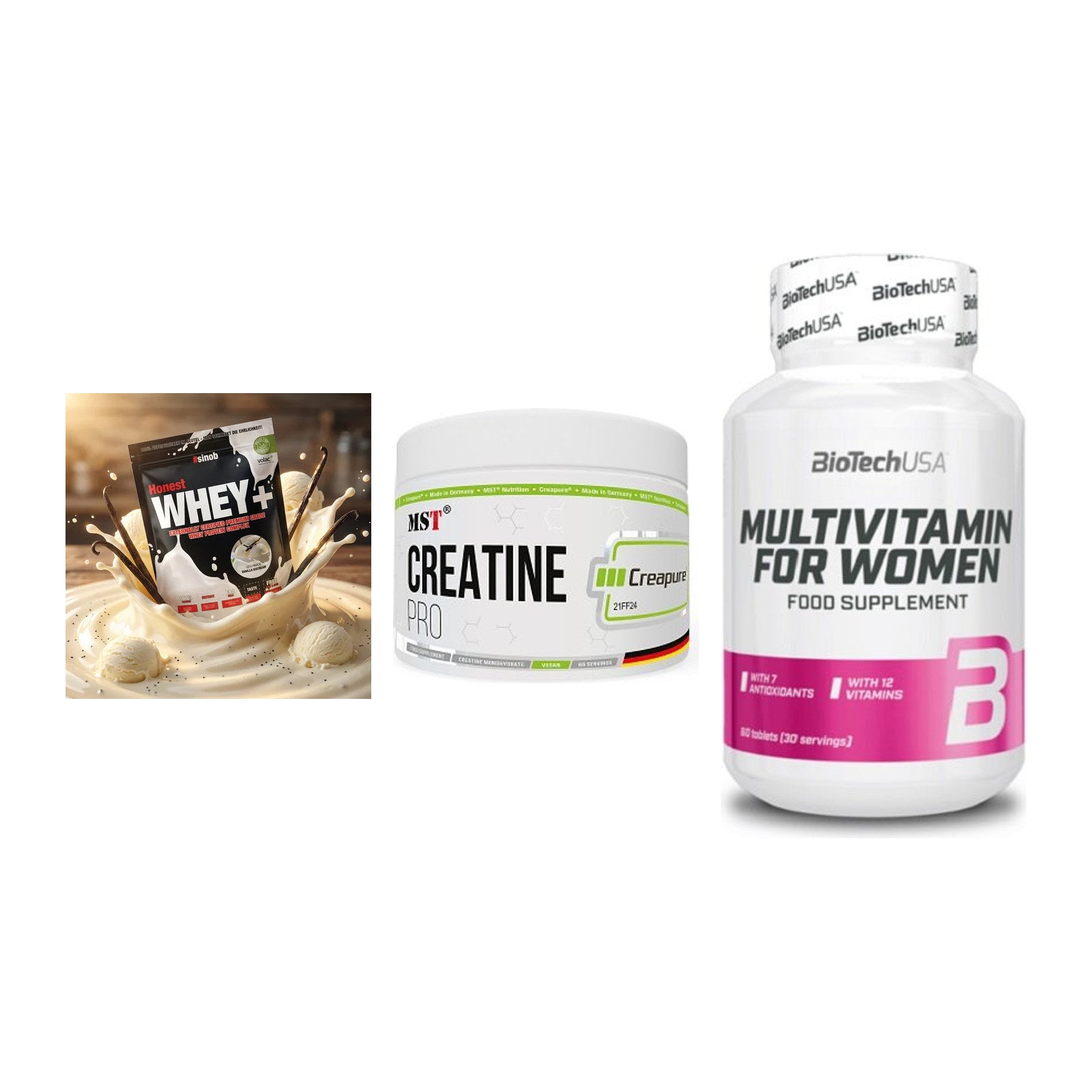 Einsteiger-Set: Sinob Honest + MST Creatin Pro + BioTech Multivit – alle enthaltenen Artikel