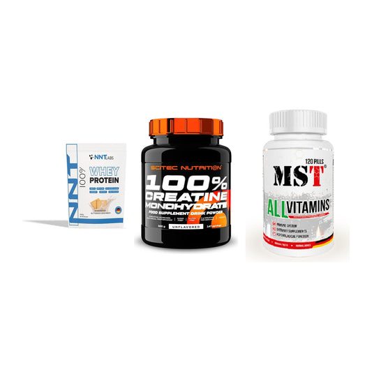 Einsteiger-Set: NNT Whey + Scitec Creatine + MST All Vitamins – alle enthaltenen Artikel