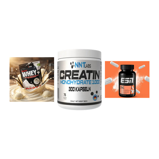 Einsteiger-Set: Sinob Honest Whey+ + NNT Creatin 1000 mg + ESN Zinc – alle enthaltenen Artikel