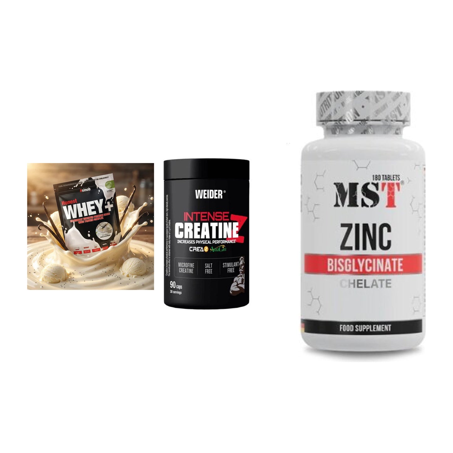 Einsteiger-Set: Sinob Honest + Weider Intense + MST Zinc Chelate – alle enthaltenen Artikel