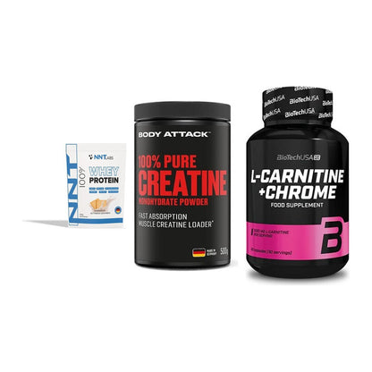 Einsteiger-Set: NNT Whey + Body Attack 100% + BioTech L-Carnit – alle enthaltenen Artikel
