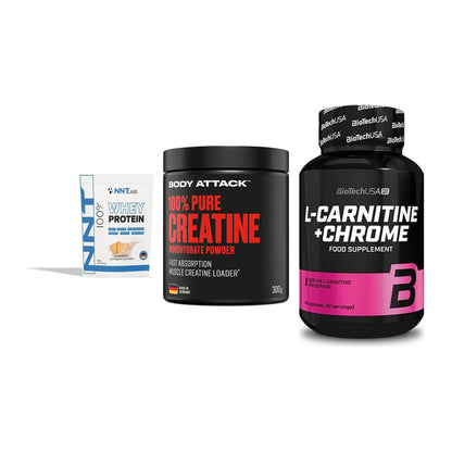Einsteiger-Set: NNT Whey + Body Attack 100% + BioTech L-Carnit – alle enthaltenen Artikel
