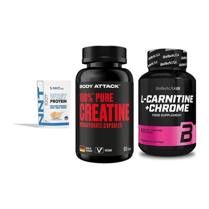 Einsteiger-Set: NNT Whey + Body Attack 100% + BioTech L-Carnit – alle enthaltenen Artikel