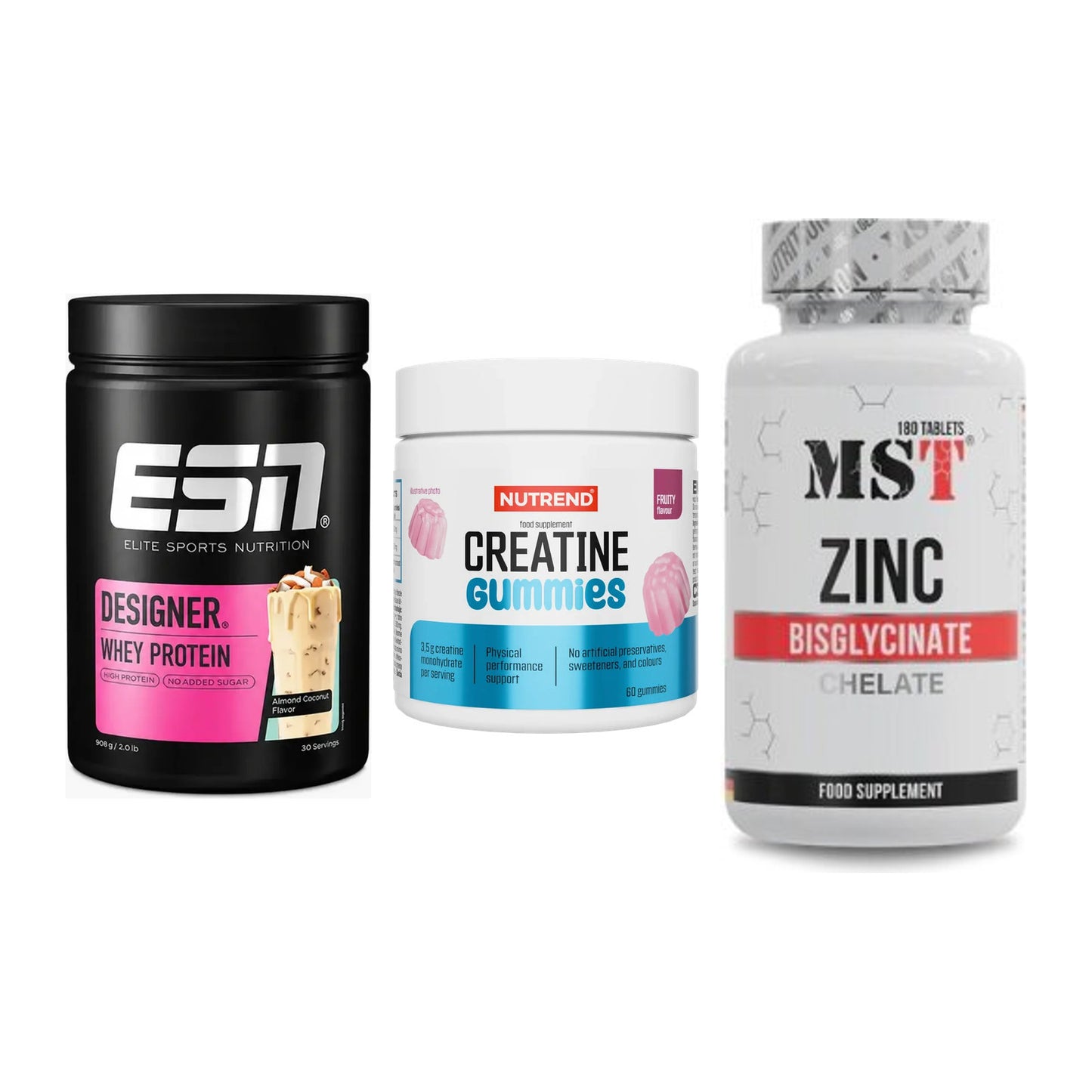 Einsteiger-Set: ESN Designer + Nutrend Creatine + MST Zinc Chelate – alle enthaltenen Artikel