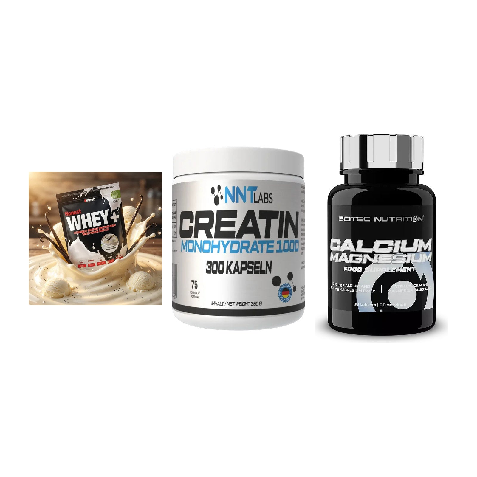 Einsteiger-Set: Sinob Honest + NNT Creatin 1000 + Scitec Calcium – alle enthaltenen Artikel