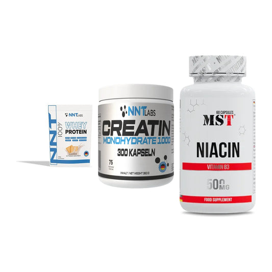 Einsteiger-Set: NNT Whey + NNT Creatin 1000 mg + MST Niacin – alle enthaltenen Artikel