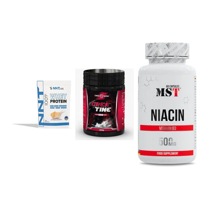 Einsteiger-Set: NNT Whey + CREASWISS Creatine 600 Mesh + MST Niacin – alle enthaltenen Artikel