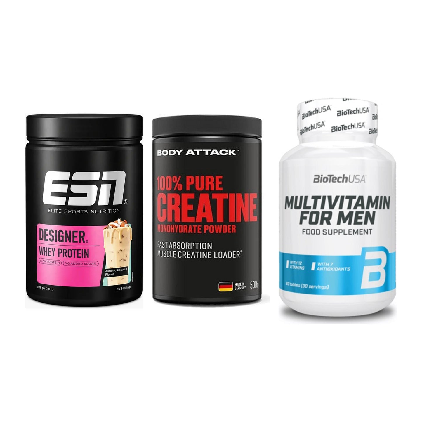 Einsteiger-Set: ESN Designer + Body Attack 100% + BioTech Multivit – alle enthaltenen Artikel