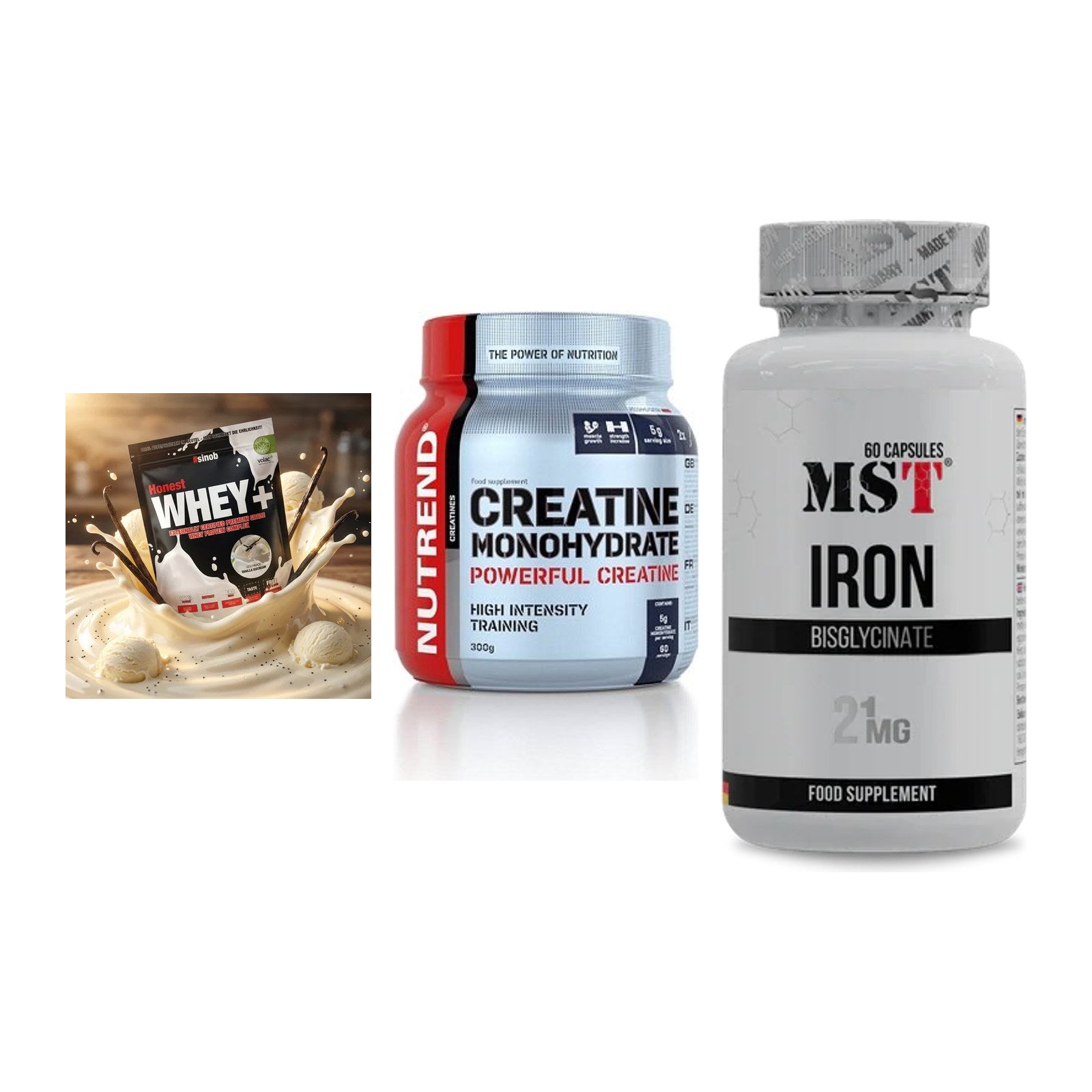Einsteiger-Set: Sinob Honest + Nutrend Creatine + MST Iron Bisglyc – alle enthaltenen Artikel