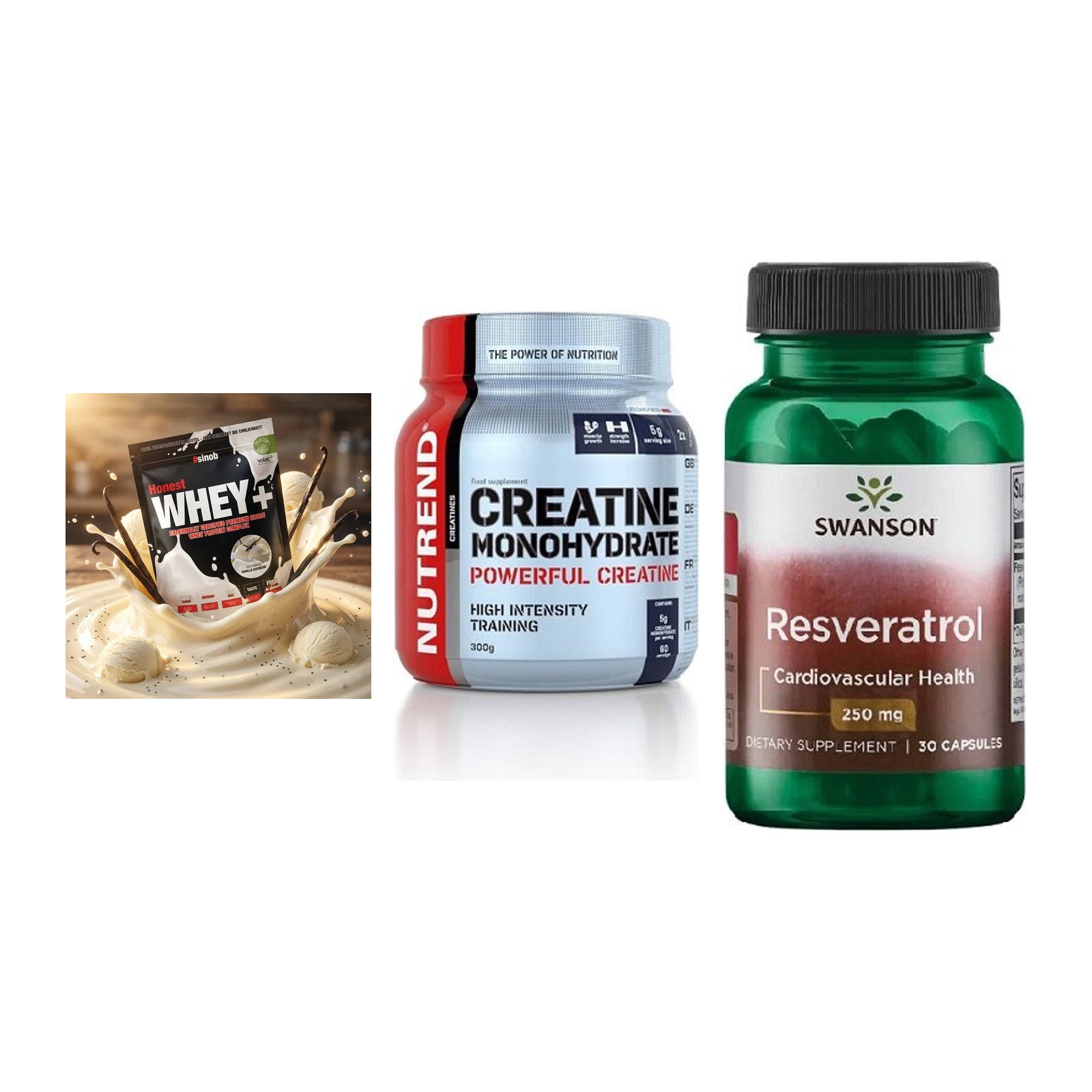 Einsteiger-Set: Sinob Honest + Nutrend Creatine + Swanson Resverat – alle enthaltenen Artikel