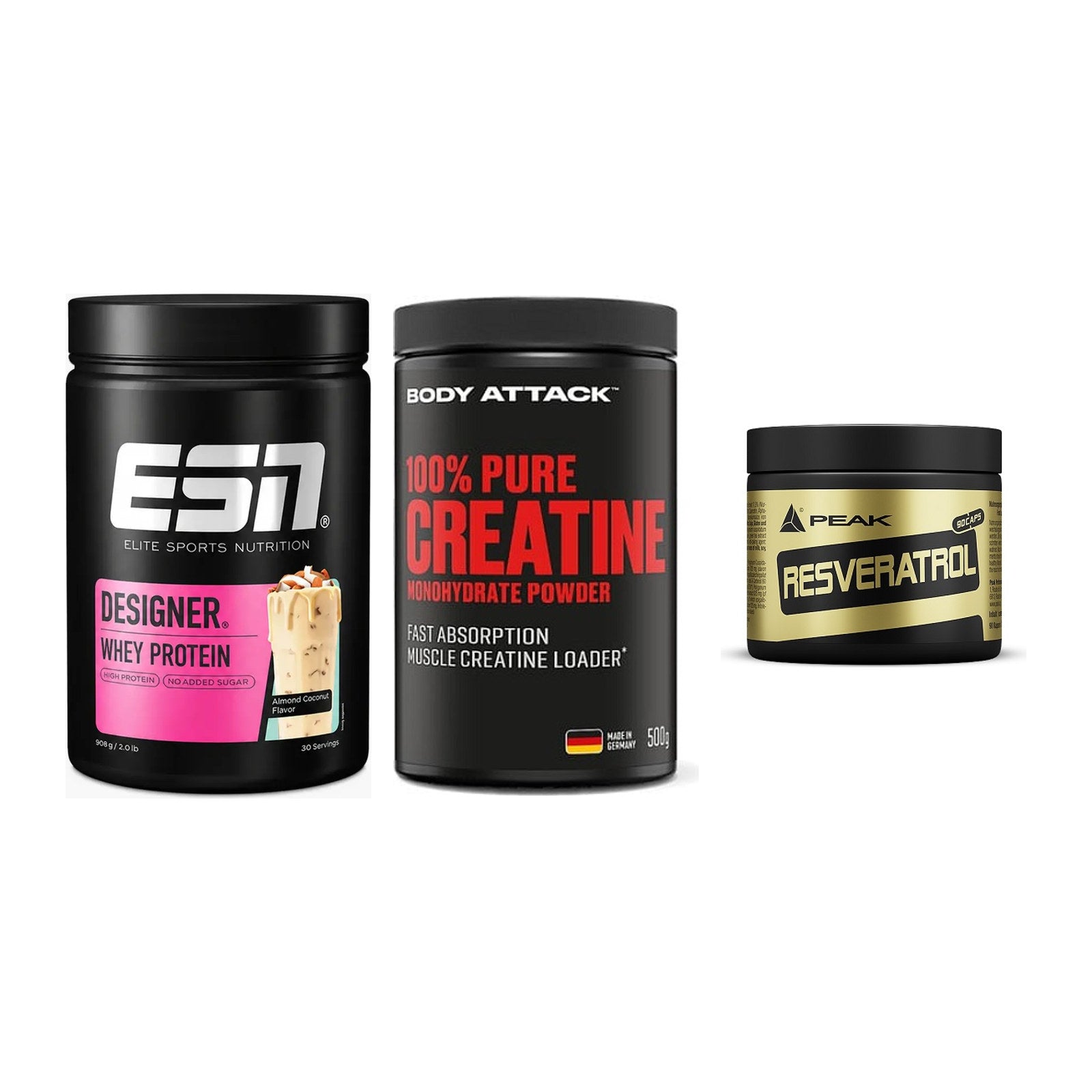Einsteiger-Set: ESN Designer + Body Attack 100% + Peak Resveratrol – alle enthaltenen Artikel