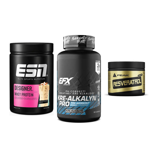 Einsteiger-Set: ESN Designer + EFX Kre-Alkalyn + Peak Resveratrol – alle enthaltenen Artikel